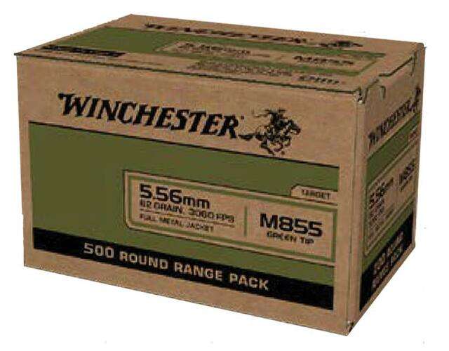 WINCHESTER USA GREEN TIP 5.56X45MM NATO 62 GRAIN FMJ 500 ROUNDS - WM855500